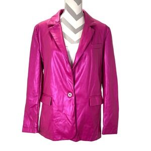 VIGOSS Pink Metallic Faux Leather Blazer Jacket Size S Single‎ Button Lapel